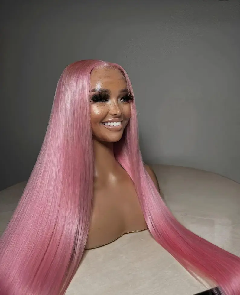 Pastel Pink Lace Front Wig for Women, Extra Long Silky Straight Synthetic Hair with a Pre-Plucked Natural Hairline, Heat-Resistant for Party & Daily Wear, Women's Fashion, Female, Adults, Any Occasion