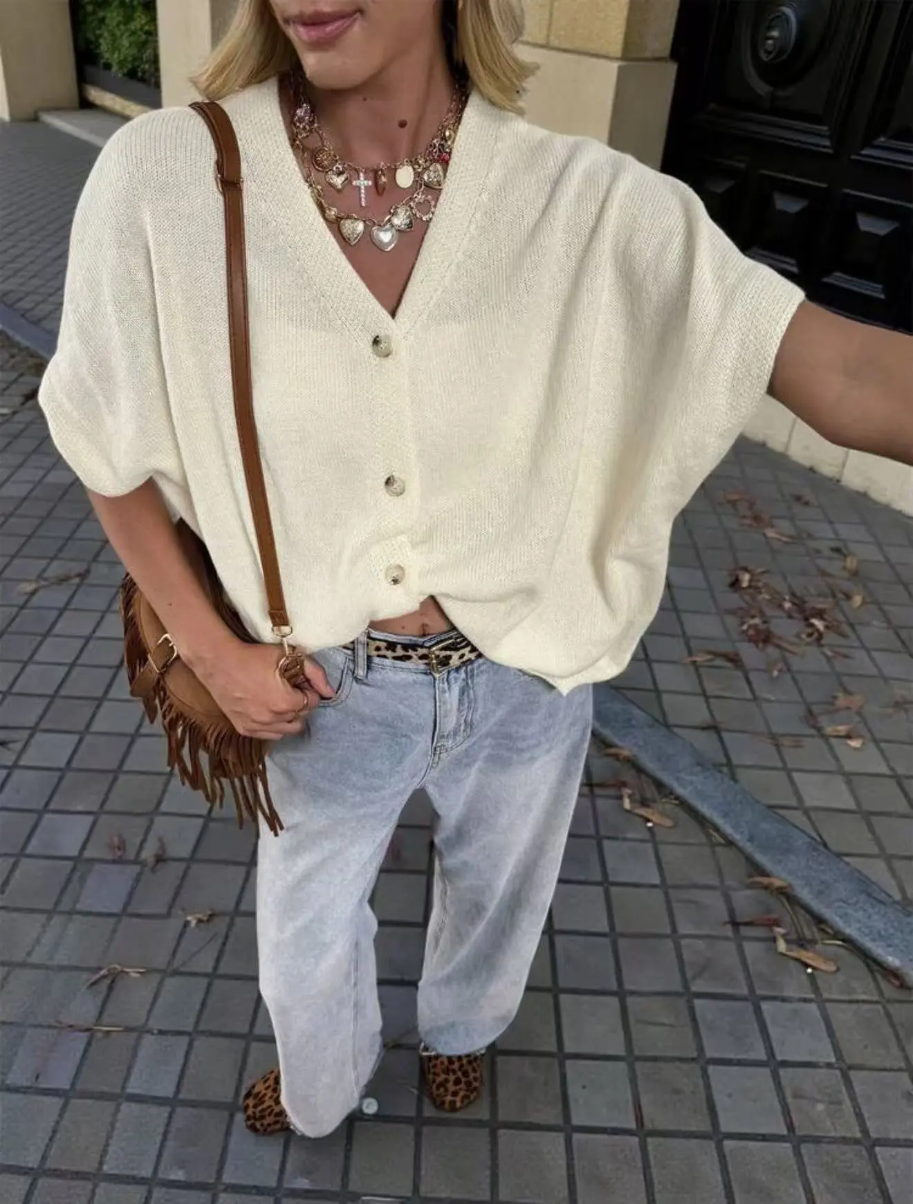 Sweet Dreams. Lady's Oversized Knitting Batwing SleeveCardigan, V-Neck Button-Front Basic Women's Tops,Casual Bohemian Summer Outfits Knitwear