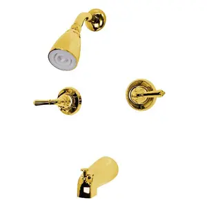 212 MAIN Twin Handles Tub-Shower Faucet - Polished Brass Finish, IPS Connections, Quarter Turn, Solid Brass Construction, Washerless Design