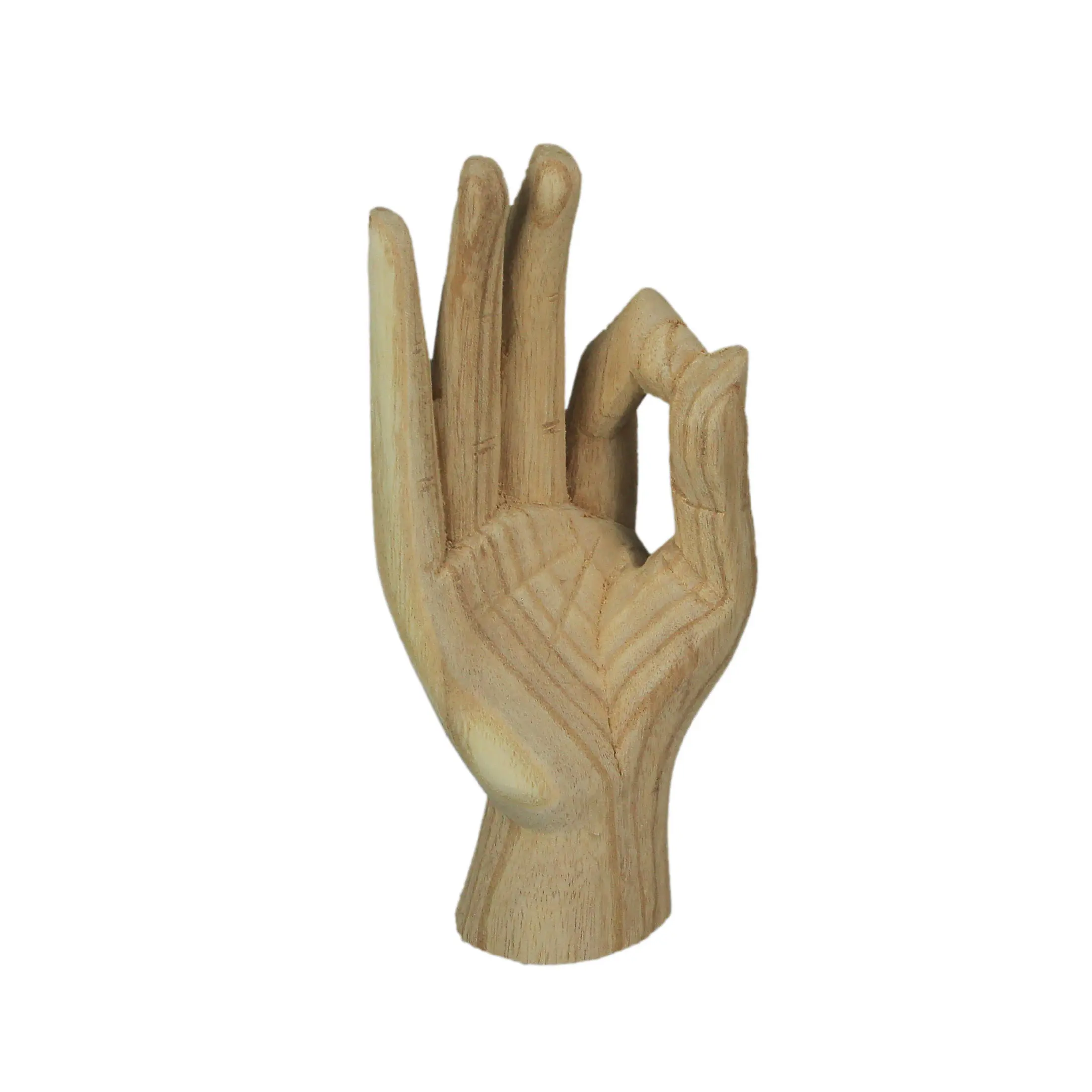 Hand-Carved Natural Finish Wooden A-OK Hand Gesture Decorative Statue - Symbol of Positivity - Boho Decor Accent - 8 Inches High - Sustainably Crafted