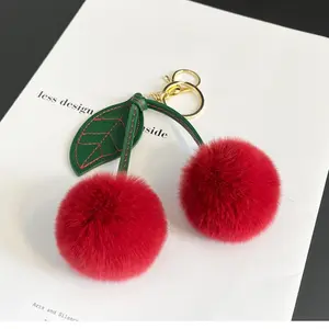 Cute Cherry Design Plush Keychain, Trendy Cute Keychain, Soft Faux Rabbit Fur Keychain for Women & Girls, Elegant Bag Charm, New Year Holiday Ring Decoration, Cute Soft Keychains