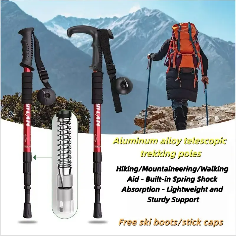 All-Terrain Trekking Pole, Four-Section Telescopic Stick, Lightweight Durable Material, Ergonomic Handle, Quick Lock System, Portable Outdoor Gear, Hiking Stick Pole