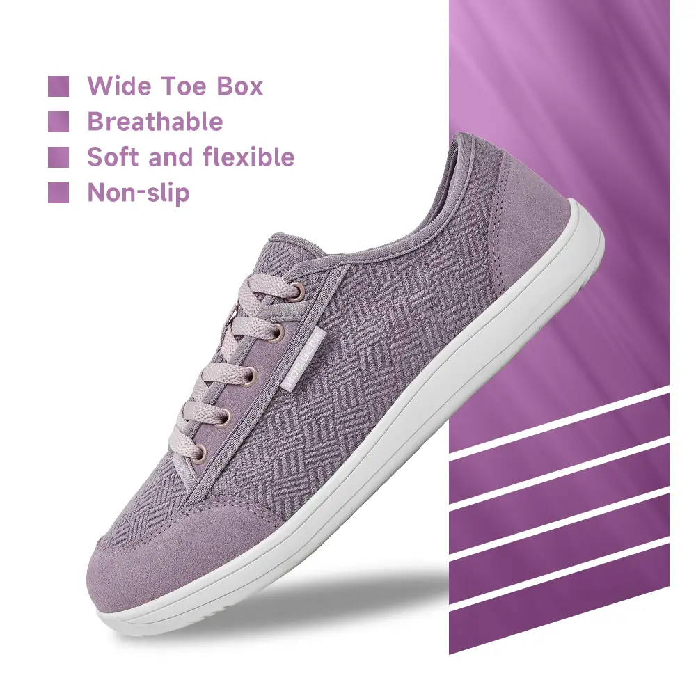HOBIBEAR Barefoot Shoes for Women Men Zero Drop Sole Wide Toe Box Walking Sneakers Footwear Training Purple Breathable Soft Flexible Non-slip