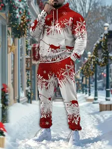 Autumn new Christmas elk snowflake print men's casual sweater sweatpants set, fashionable regular version men's 2-piece set, suitable for festivals and daily walks