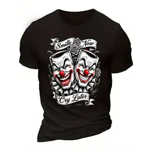 Smile Now Cry Later Clown Mask Graphic T-Shirt - Men's & Unisex Dark Humor Streetwear Tee