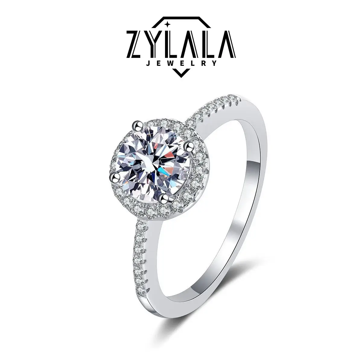 {031} 0.5/1.0/2.0ct Synthetic Moissanite Ring Luxury Round Shape 925 Sterling Silver Promise Ring Engagement Wedding Jewelry For Bride Noble Chrismas