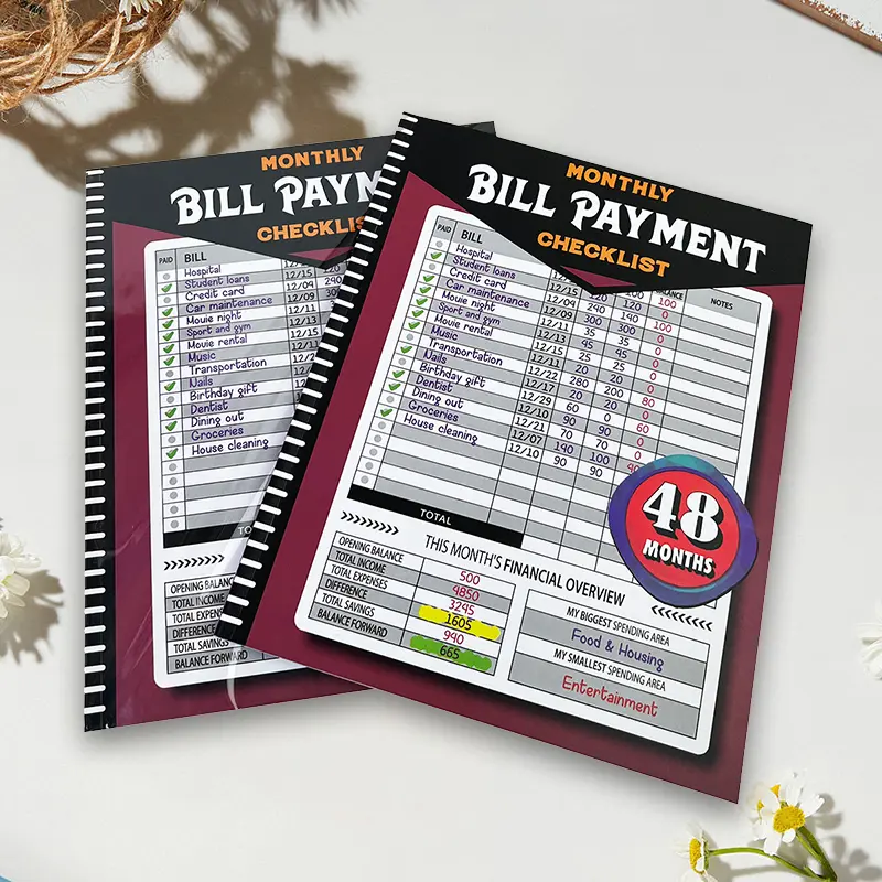 48-Month Bill Payment Tracker Notebook for Adults & Families - 48-month coverage, easy-to-use layout, budget planning pages, financial overview pages, expense & income tracking, debt payoff planning organizer