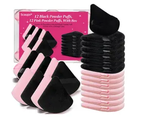 24Pcs Triangle Powder Puff Set for Face Powder – Soft Velour Makeup Puffs for Foundation, Setting, and Contouring, Black & Pink Reusable Cosmetic Sponges for Dry & Wet Use