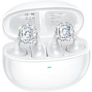 -Inspired Clip- Earbuds with  Earrings, Comfortable Fit & 40H Playtime Open Ear  5.4  Headphones for Women, Small Ears,  & Workouts (White)