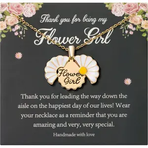 L-NKL029 Flower Girl Daisy Locket Necklace - Thank You for Being My Flower Girl Proposal Gift, Engraved Stainless Steel Jewelry Gift On Wedding Bridal Shower from Bride (Gold)