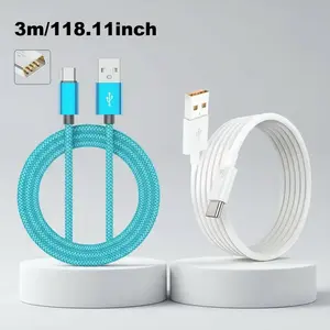60W USB Type-C Cable Set, 1 Count 3m Data Cable & 1 Count 2m Data Cable, Fast Charging Cords for Samsung Galaxy and Smartphones, USB-A to USB-C Connectors