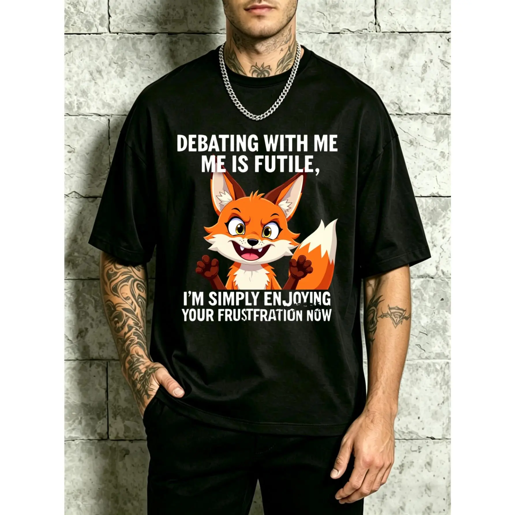 Men's Sarcastic Fox Graphic T-Shirt, Classic Cut Heavyweight 100% Cotton Short Sleeve Menswear Top, Sizes S-5XL, Tshirt, Shortsleeve, 3Xl, Multi-Size, Round Neck, Casual, Fabric, Black, Printed Fox, Clothes, Substantial, Classic Fit, Heavyweight Tee