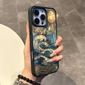 Chic Magnetic Case for iPhone11/12/13/14/15/16/17/promax Stained Glass Sun Waves MagSafe Ready, Anti-Slip, Ultra Thin | Aesthetic Touch for Daily Use