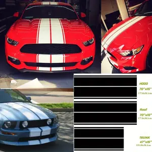 Universal Fit for All Cars 1Set/3Pairs Vinyl Racing Stripe Decal Sticker for Car Decoration Fender Hood Roof Side Trunk Skirt Bumper Racing Rally Stripes Graphics Decal Truck Accessories 70"x15" 47"x15"