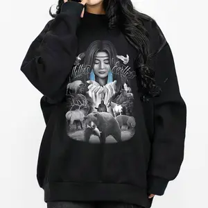 Mother Earth Native American Indian Moon Wolf, Chicano Clothing, Cholo, Gangster clothes, Hoodies for men, Men's clothing, Streetwear, Lowrider, Graphic tee, Men gifts Fabric Menswear