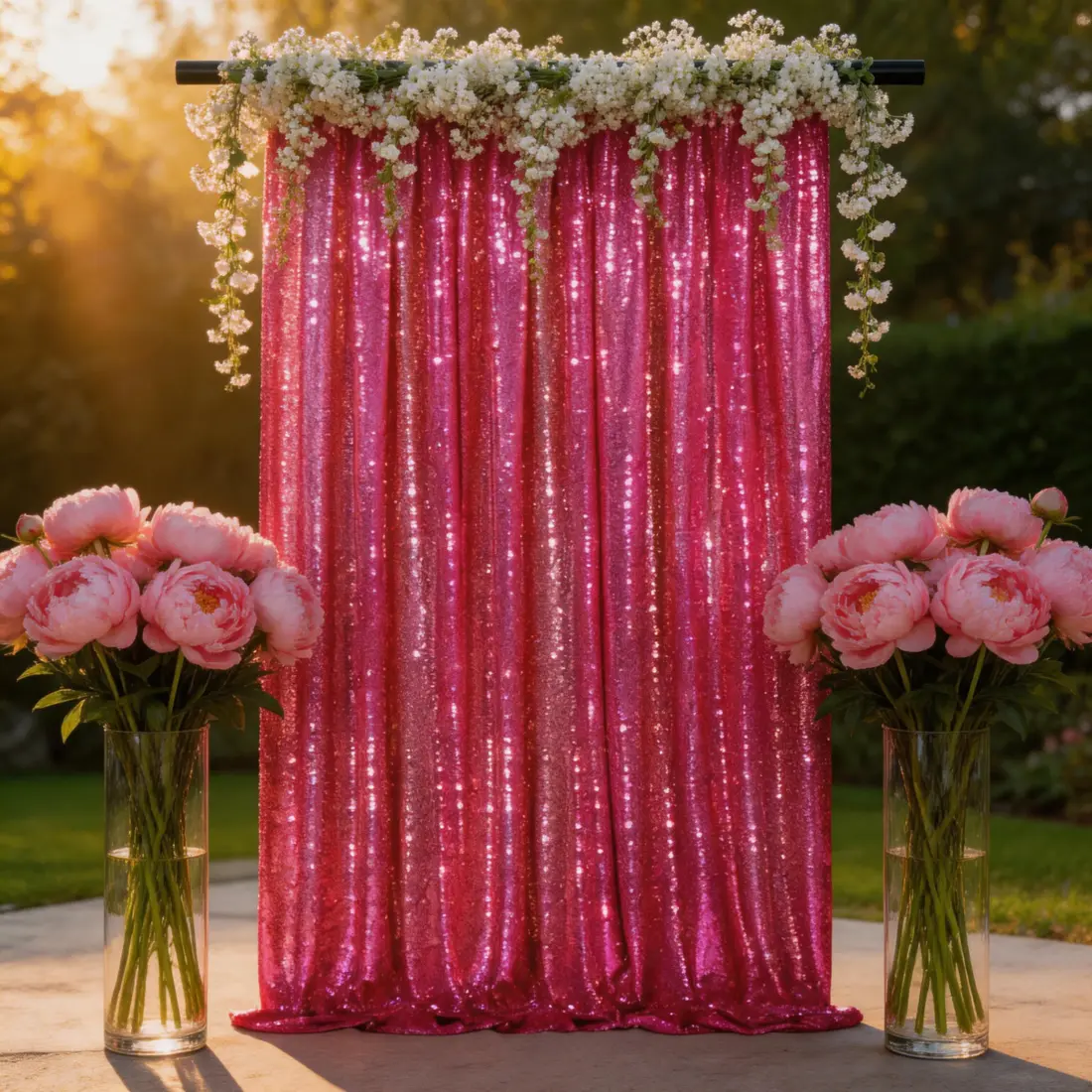 1 Panel 4x8ft Fuchsia Sequin Backdrop Curtain for Wedding Party Photography Studio Birthday Halloween Christmas Glitter Decor