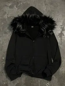 Women's Casual Retro Fitted Fur Collar Hooded Regular Jacket,Fall,Winter Summer spring soft fur coat hoodie