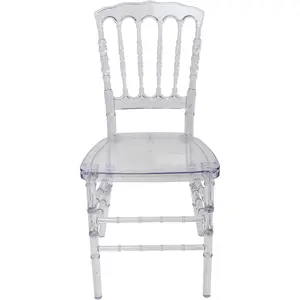 FOHBuy Napoleon Clear Acrylic Stackable Dining Chairs Set of 4 Transparent Chiavari for Weddings Banquets Events Indoor Outdoor Use Durable Weather-Resistant UV-Treated