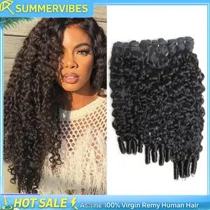 [Summervibes] Burmese Curly Water Wave Bundles Human Hair 10A Brazilian Virgin Human Hair 14-30 Inches Bundles Double Weft Bundles Natural Black Color Wet and Wavy Glueless