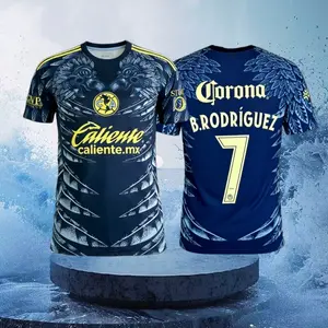 7# Brian Rodríguez 25 26 Mexico LIGA MX Club America Away Blue Short Sleeve Soccer Jersey Fans Version Breathable