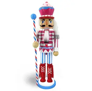 Candy Cane Nutcracker Pink and Blue with Cupcake Hat 12 inch