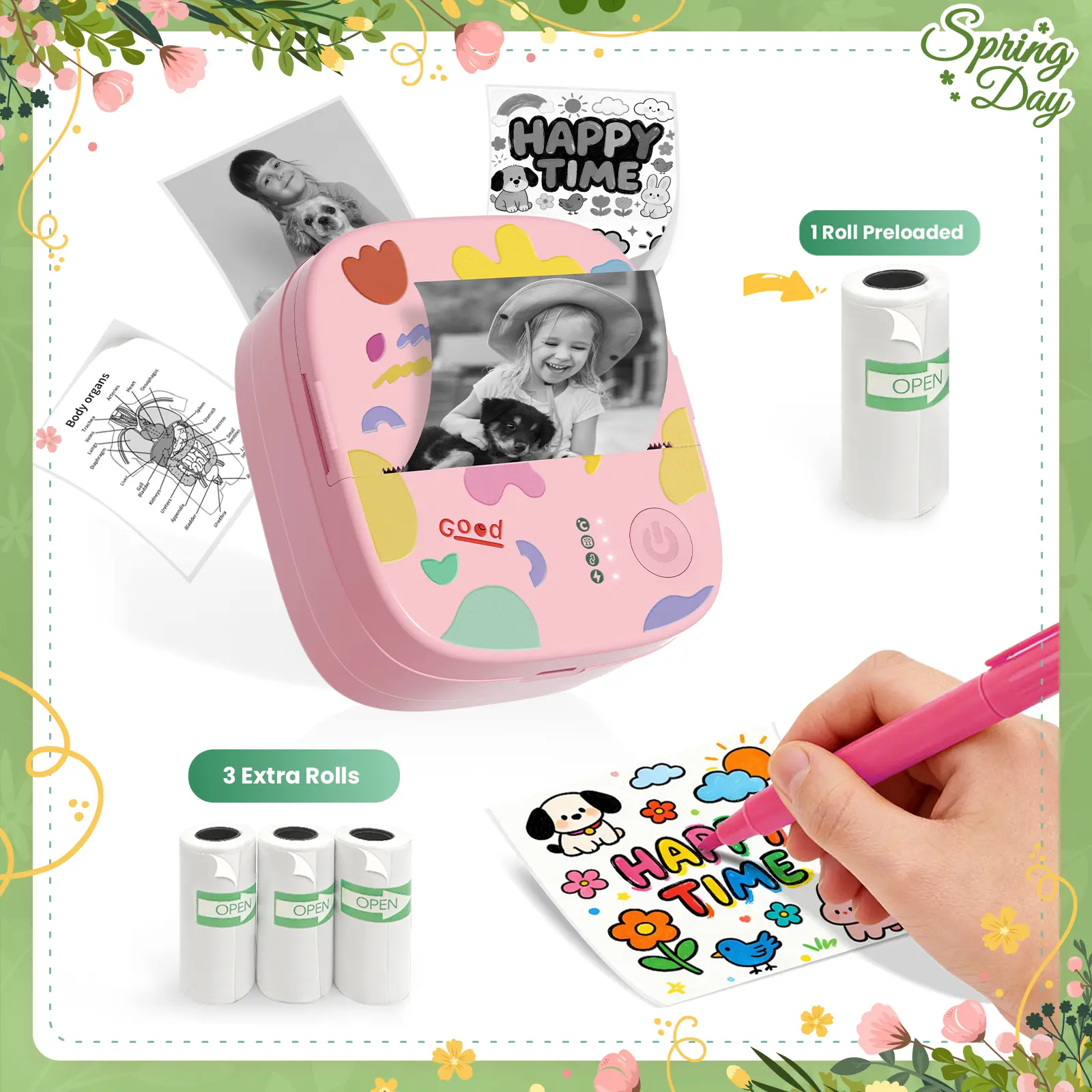 1 Printer(Pink)+3 Rolls of Label