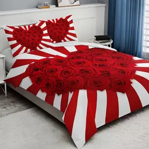 3pcs Heart Rose Floral Quilt Set (1 Quilt + 2 Pillowcases No Pillows), Home Dorm High Definition Print Bedding, Decorative Bedding Set