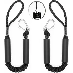 2PK 2FT Bungee Dock Lines with 316 Stainless Steel Clips, Heavy-Duty Marine Shock-Absorbing Mooring Ropes with Floating Foam Buoys, Boat Accessories for Jet Ski PWC, Kayak