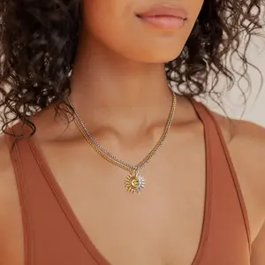 Greenish Spring Jewelry Sun and Moon matching necklace for couples,Titanium Steel Accessories for Men Women, Vintage Design, Adjustable, Perfect for Anniversary, Best Friend Gift,Valentine's Day Gift