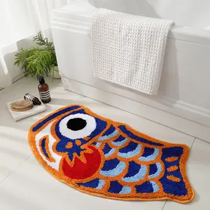 Cute Bathroom Rug Soft Blue Fish Bath Rugs, Home Decor Accent Rug, Microfiber Non-Slip Mat for Tub Shower Room Floor Carpet, Machine Wash Bath Mats Bath Textiles home essentials toilet decorations bathroom decor