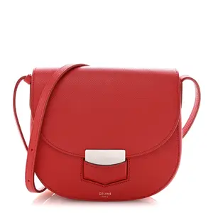 Pre-owned Celine Calfskin Shoulder Bags Grained Small Trotteur Coquelicot