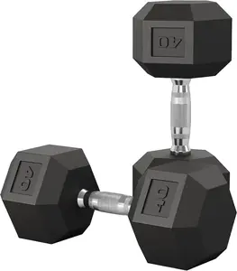 Hex Dumbbell Set of 2, Hand Weights Dumbbells Pair with Cast Iron Core, Rubber Encased Coating and Textured Carbon Steel Handle for Home Gym Strength Training Muscle Exercise Equipment Home Fitness Equipment