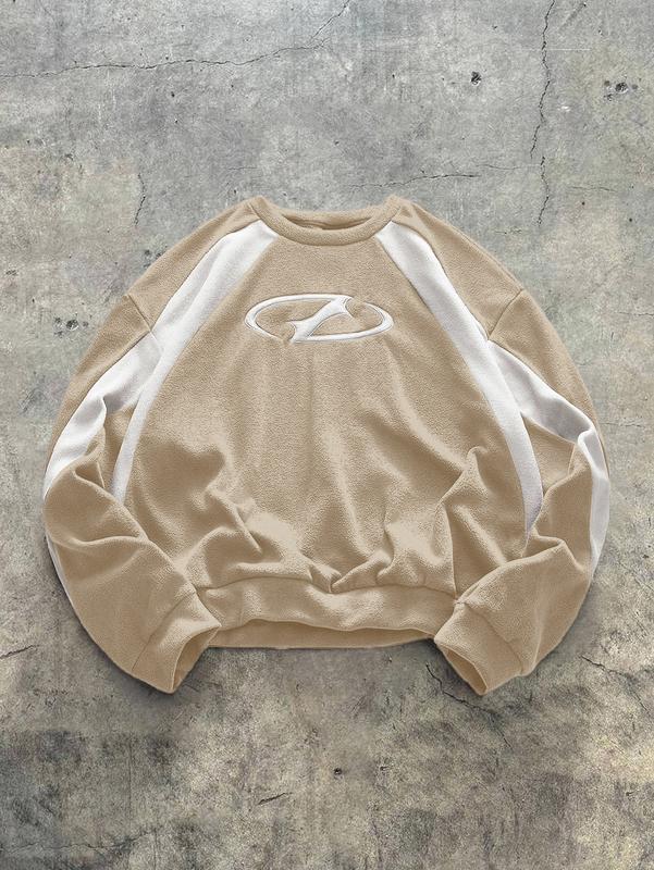 Graphic Crewneck Christmas Sweatshirt Color Block Long Sleeve Thermal Pullover Tops Streetwear