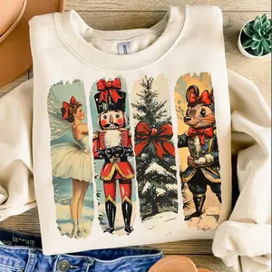 Vintage Ballet Nutcracker Sweatshirt, Coquette Bow Christmas Mouse Shirt, Retro Girly Winter Sweatshirt, Girly Xmas Gifts NL