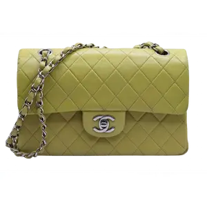 Pre-owned CHANEL Lambskin Leather Shoulder Bags Small Vintage Classic Double Flap Bag Yellow Silver Hardware