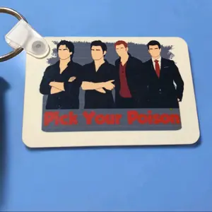 Pick Your Poison Keychain - Vampire Diaries TV Show Inspired Design with "Pick Your Poison" Text and Character Illustrations