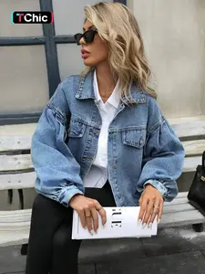 Women's Distressed Denim Jacket, Fashion Casual Long Sleeve Button Up Outerwear for Daily Wear, Ladies Clothes for All Seasons