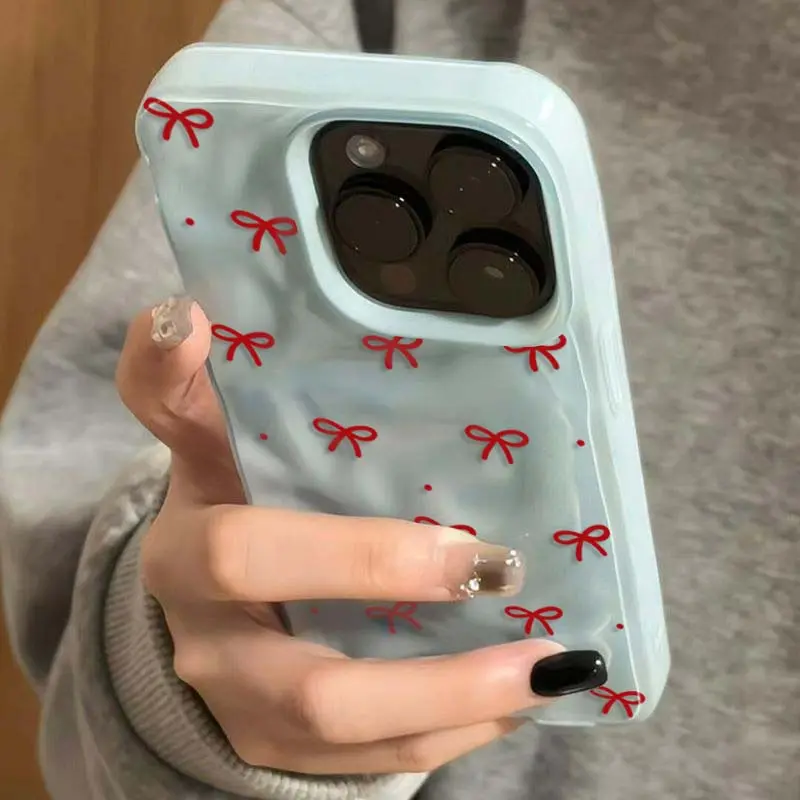 Red Butterfly Knot TPU Smartphone Casing - Foldable, Textured, Shockproof, Soft Handheld Cover, Multi-Model Compatible with iPhone 11-17 Series, Ideal Holiday Butterflies Accessory summerwins,