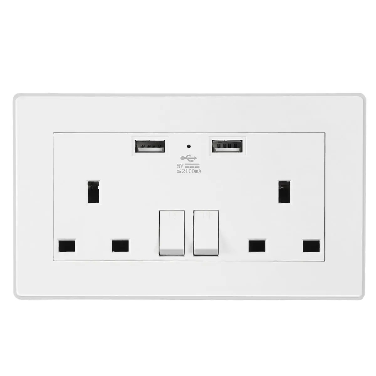 Fresh Fab Finds FFF-GPCT1722 White UK Wall Outlet Dual Socket with 2.1A USB Ports, Plug Switch, Light Indicator, and Charging Power