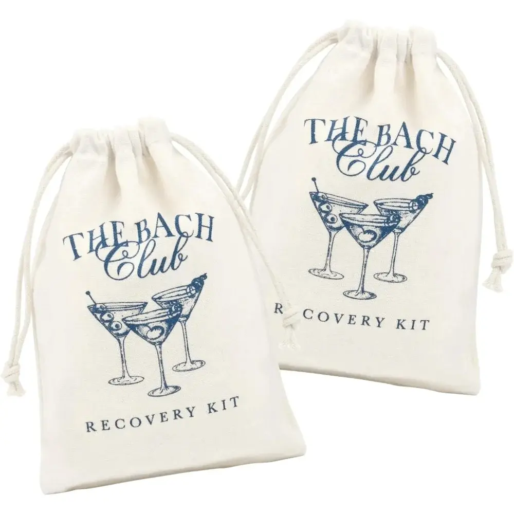 10pcs The Bach Club Hangover Kit Bags 5x7 Inch Navy Blue Drawstring Bachelorette Birthday Party Favors Girls Trip Supplies Party Favor Gifts