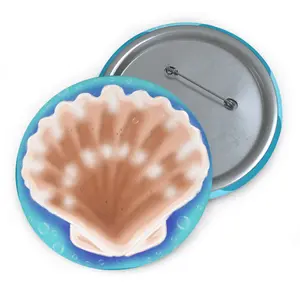 Seashell Illustration Pin Button | Round Shell Pin
