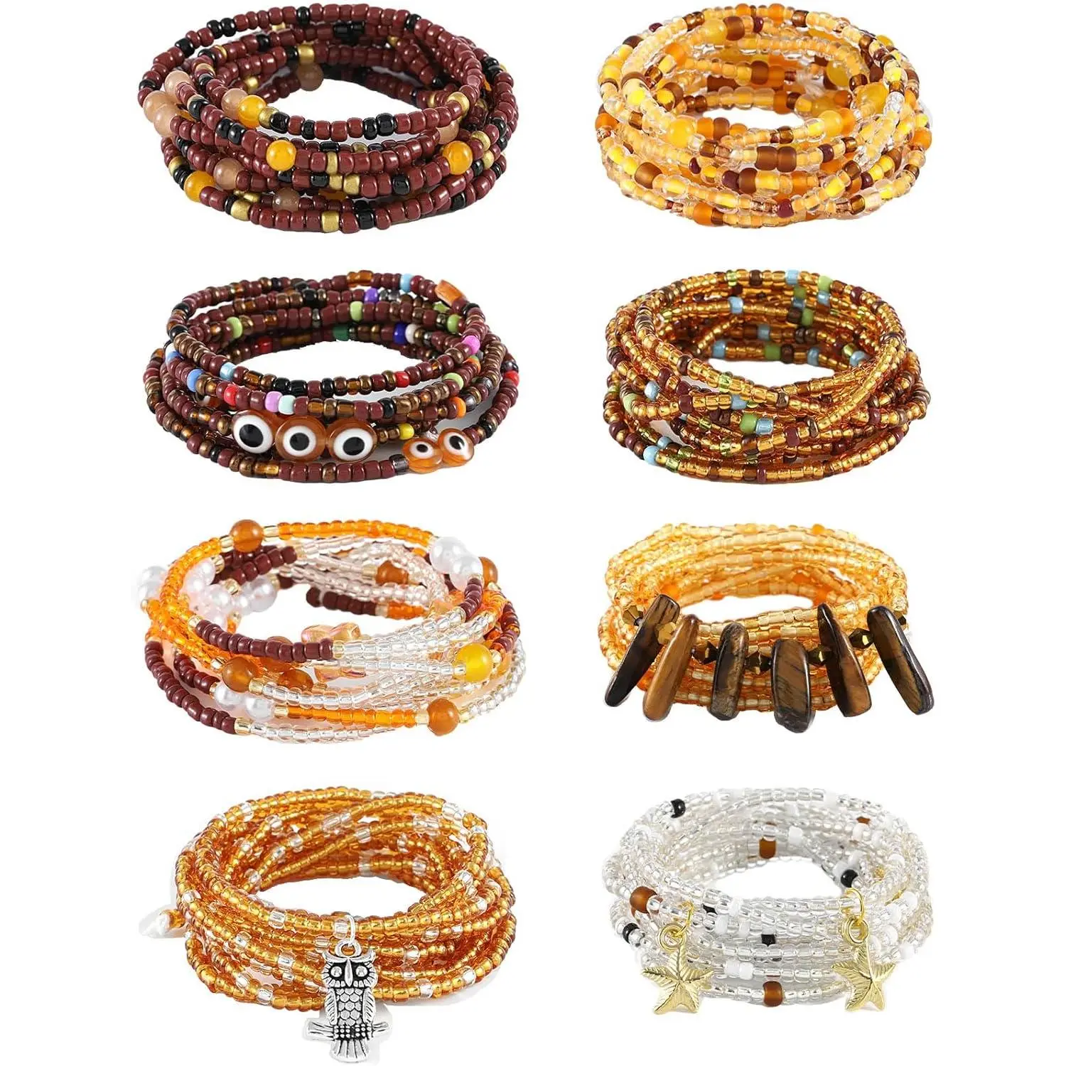 Tie-on  Waist Beads for Women Non Stretching 8 count Belly Beads Plus Size Colorful Handmade Beaded Waist Jewelry Accessories Body Chain