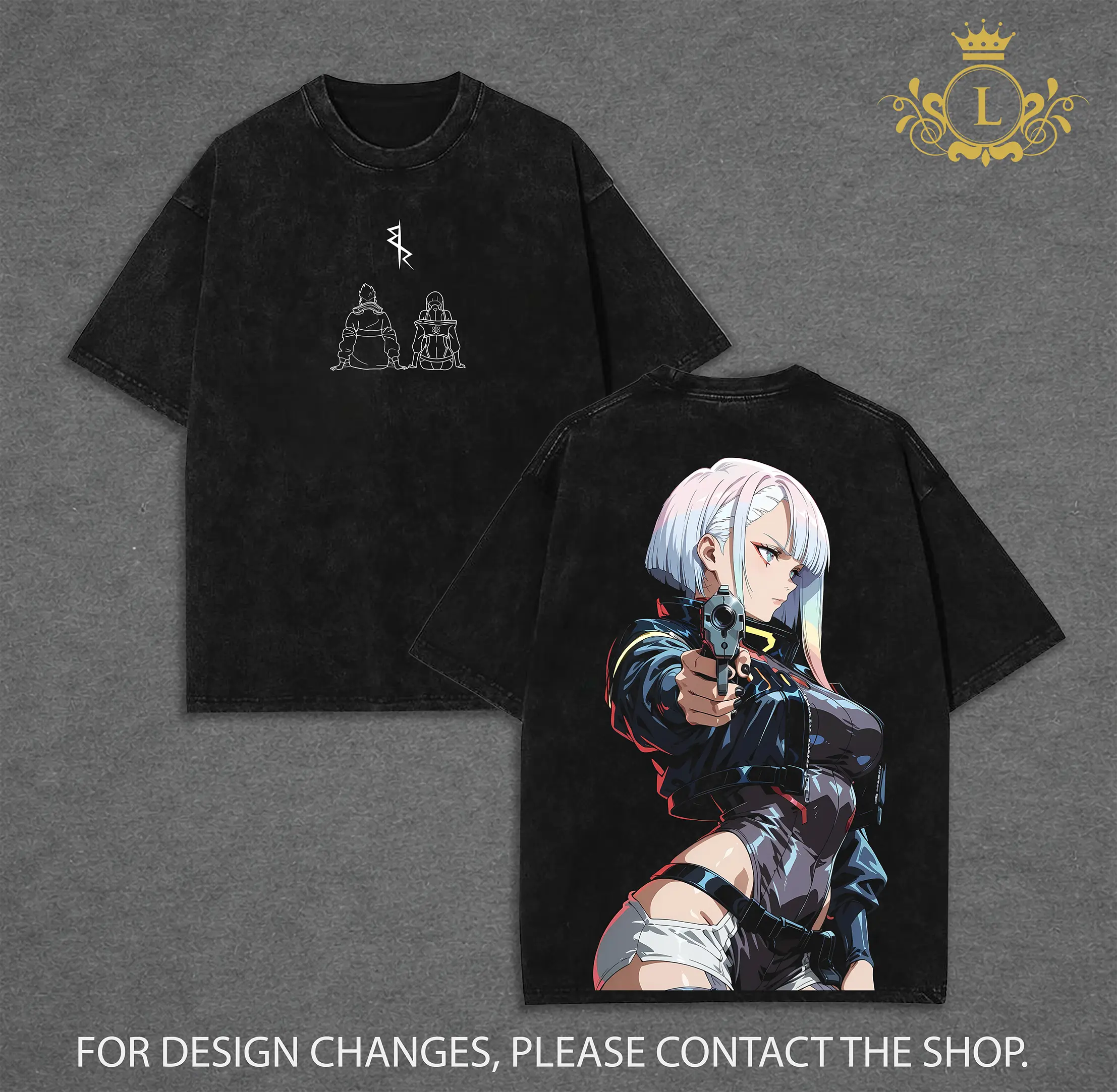 Cyberpunk Edgerunners. David Lucy Rebecca Anime Double Printed Vintage Washed Tee Unisex Oversize Anime Manga Washed Heavyweight Cotton T-shirt