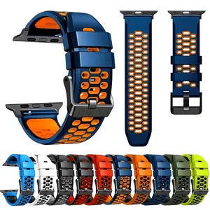 Adjustable Silicone Sports Band for Apple Watch Ultra 49mm, iWatch Series 10-3 - Durable, Comfortable Multi-color Wristband with Safety Buckle Closure, Activity Accessories | Perforated Design | Silicone Wristband,Apple Watch Accessories Wearable