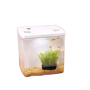 Mini Self - Cleaning Glass Aquarium - Low Maintenance Desktop Fish Tank with Built - in Filtration System, Portable Ecological Tank for Home, Living Room, Office Decor, Easy to Care for Goldfish, Turtles, Reptiles