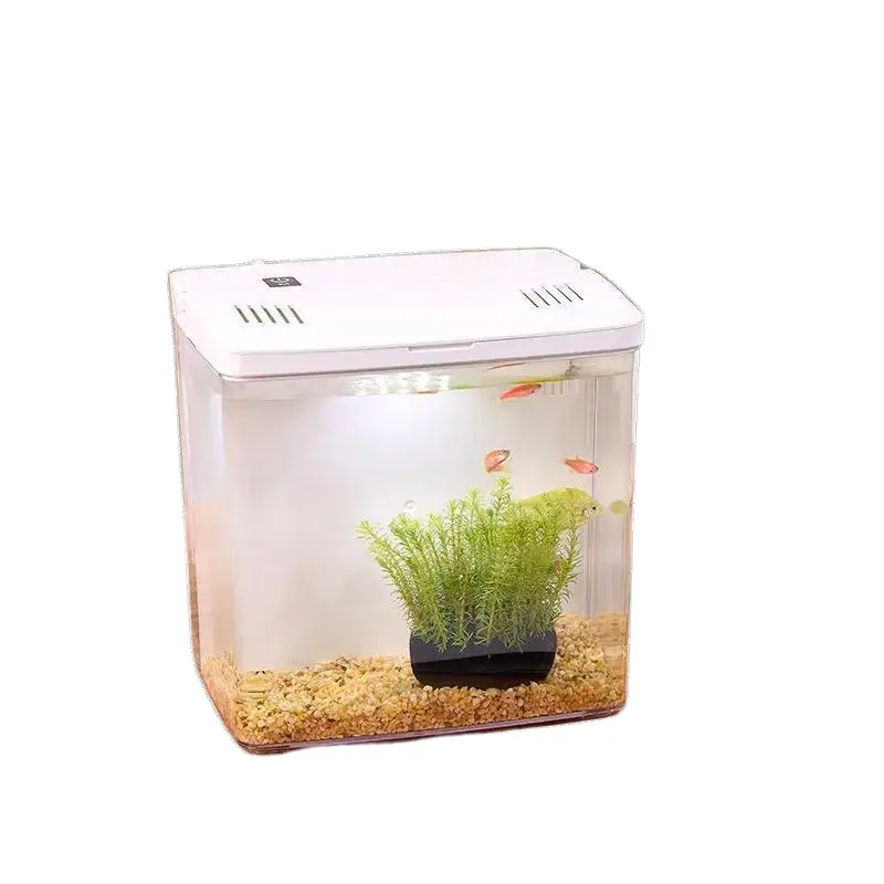 Mini Rectangle Desktop Glass Aquarium (1-15 Gal) - Self-Cleaning, Portable Tank with Built-In Filtration System, Low-Maintenance for Home, Office Decor, Goldfish, Desktop Aquarium