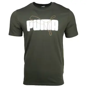 PUMA Mens Essentials Lab Holiday Logo Crew Neck Short Sleeve Casual Tops Casual - Green