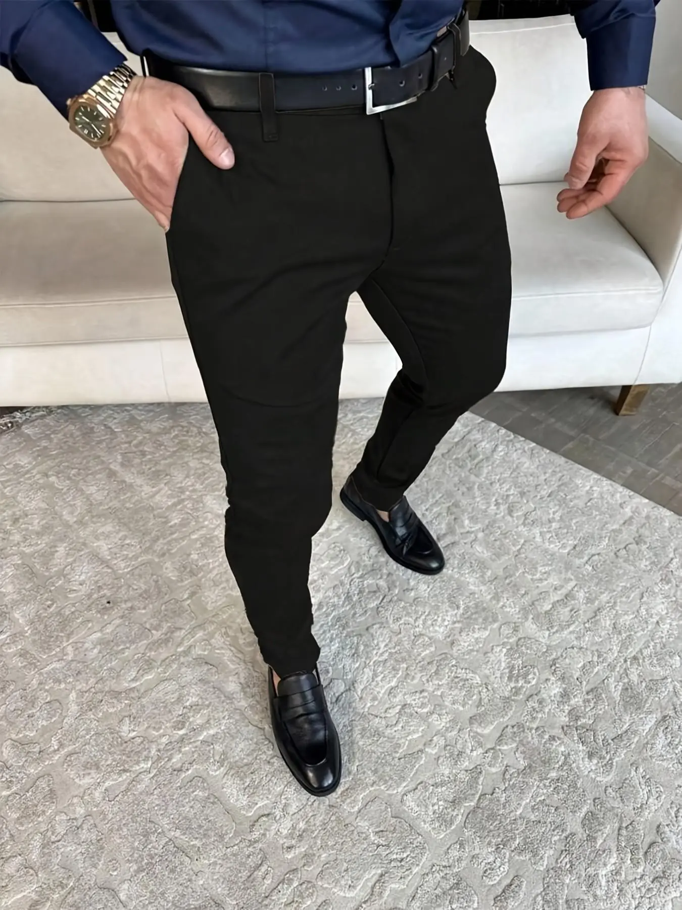 Men's Breathable Soft Straight Leg Business Casual Pants, Slim Fit Suit Pants, Loose Simple Design, Suitable for Office and Formal Events, Blazer Pants
