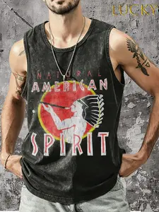 Native American culture-themed vest, featuring the iconic slogan "NATURAL AMERICAN SPIRIT" (American Spirit). The design incorporates the silhouette of a Native American (Indian) chief, a classic symbol of indigenous culture