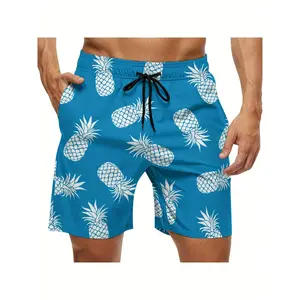 Men's Quick-Dry Swim Trunks with Pineapple Print - Stretch Soft Lightweight Beach Shorts, Adjustable Drawstring Waist & Bohemian Style for Surfing, Swimming, Vacation (Blue, Sizes X-2XL), Surfer Essential |   Quickdrying Fabric, Bathing Suits